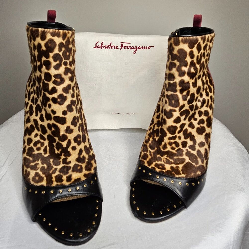 Salvatore Ferragamo Leopard Print Liska Booties, Sz 36.5 - EUC